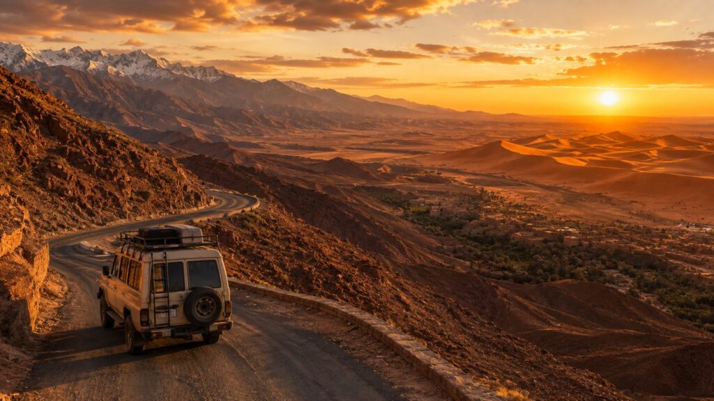 4x4 driving through the Moroccan desert on a Marrakech to Merzouga 3-day tour