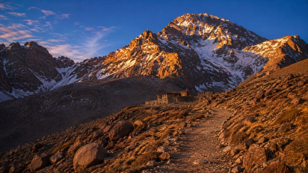 Mountain trail on Mount Toubkal in Morocco, illustrating a Mount Toubkal trekking experience