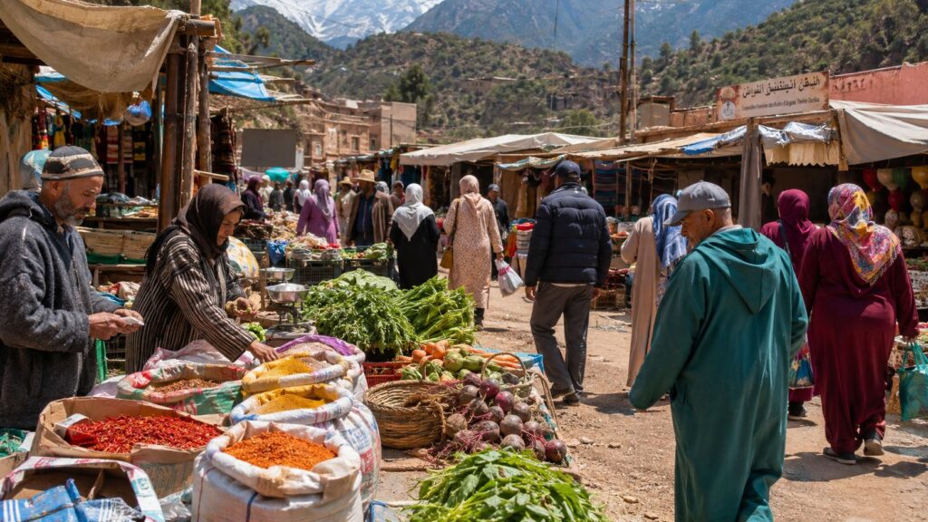 Monday souk at Tnine Ourika with local produce and market stalls